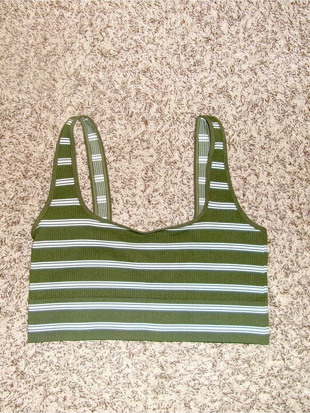 No Boundaries Olive Green & White Striped Ribbed Crop Tank
